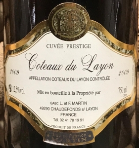 Domaine Martin, Côteaux du Layon AOC Vieilles Vignes Cuvée Prestige 2009