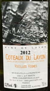 Domaine Martin, Côteaux du Layon AOC Vieilles Vignes 2012