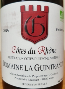 Domaine la Guintrandy, Côtes du Rhône, Vieilles Vignes AOP 2014 biodinâmico