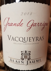 Vignobles Alain Jaume, Vacqueyras AOP Cuvée Grande Garrigue 2014 orgânico
