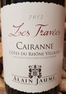 Vignobles Alain Jaume, Côtes du Rhône Villages Cairanne AOP Cuvée Les Travées 2013 orgânico